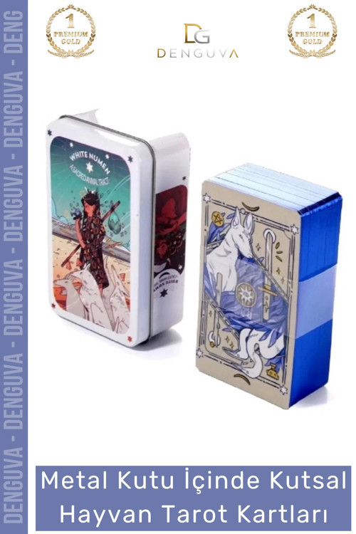 #Tarot Beyaz Numen Tarot Teneke Metal Kutu Kutsal Hayvan PDF Kılavuzu Divination Kader 78 Adet