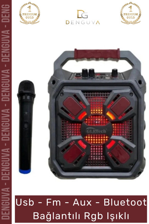 #Hoparlör Taşınabilir Bluetooth Amfili Hoparlör 65 inç USB Aux Şarjlı Mikrofon Siyah Karaoke Box