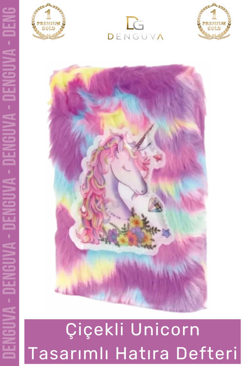 #HatıraDefteri Peluş Çiçekli Desenli A5 Boyut 80 Yaprak Renkli Unicorn Tasarımlı Hatıra Defteri