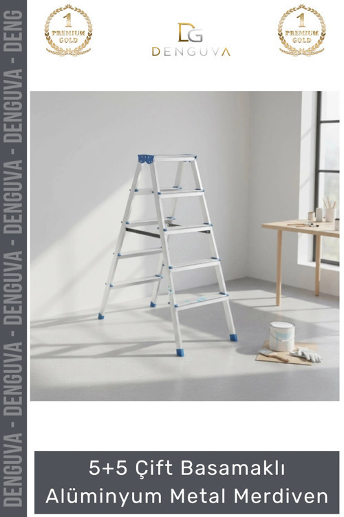 #Merdiven Sağlam Dayanıklı Katlanabilir Hafif Pratik 5+5 Çift Basamaklı Alüminyum Metal Merdiven