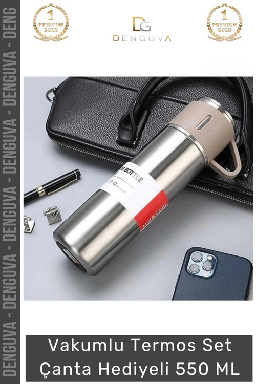 #ÇelikTermos Çelik Termos Vakumlu Isı Koruyan Kamp Outdoor Bardaklı Set Çanta Hediyeli 550 Ml