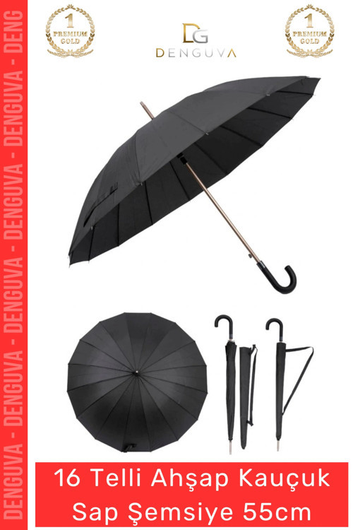#Şemsiye Otomatik Rüzgar Dayanıklı Fiber Gövde Lüks Sağlam 16 Telli Ahşap Kauçuk Sap Şemsiye 55cm