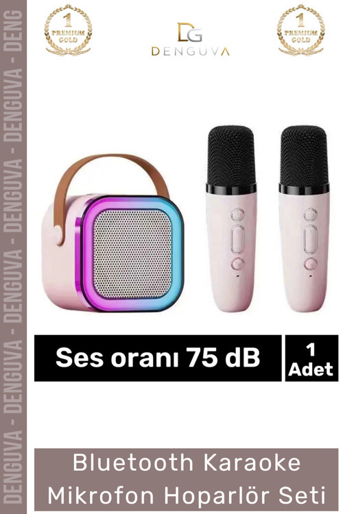 #KaraokeSeti Kablosuz Taşınabilir Lityum Pilli Bluetooth 20W Güçlü Ses Karaoke Mikrofon Hoparlör Set