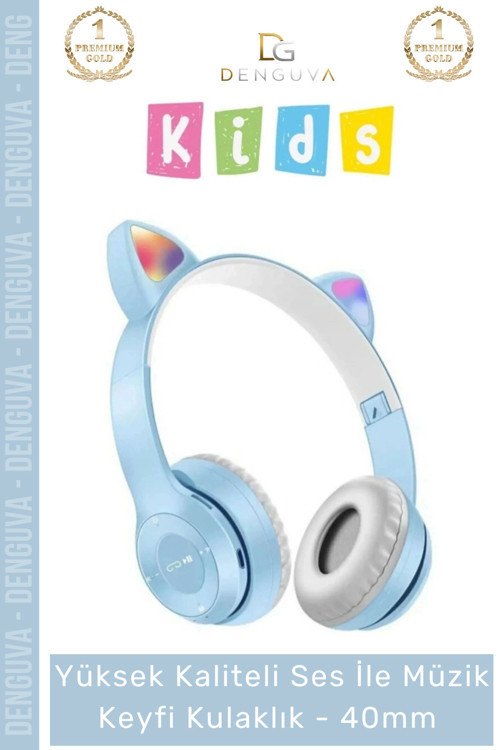 #Kulaklık Işıklı LED Çocuk Mikrofonlu Kulaküstü Stereo Şarjlı Pembe RGB Kablosuz Bluetooth Kedili Ku