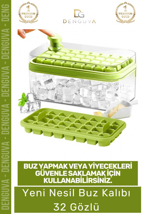 #BuzKalıbı Pratik Düğmeli Kapaklı Gı Sınıfı Mutfak Gereci 32 Yuvalı Buz Küpü Kalıbı Saklama Kutulu