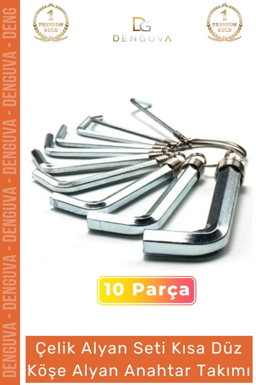 #AlyanTakımı 10 Parça Çelik Set Kısa Düz Yerleştirme Aparatlı Profesyonel Köşe Alyan Anahtar Takımı