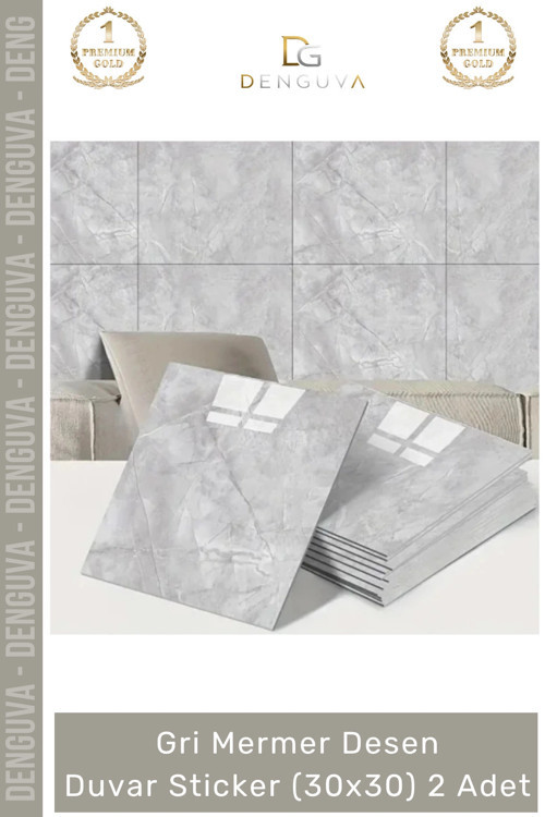 #Sticker Mutfak Banyo Tezgah Duvar Sticker Isıya Dayanıklı Yapışkanlı Gri Mermer Desen 30x30cm - 2 A