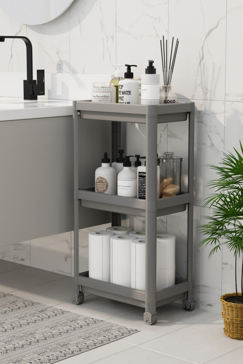 3 Katlı Banyo Raf Ünitesi (PEGGY) Gri Banyo Düzenleyici Şampuanlık Havluluk Dolap(GRİ)