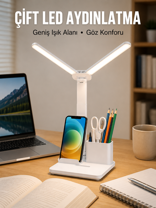3’Ü 1 Arada Çok Amaçlı Masa Lambası | Göz Yormayan Işık, Organizer Tasarım Yeni Nesil