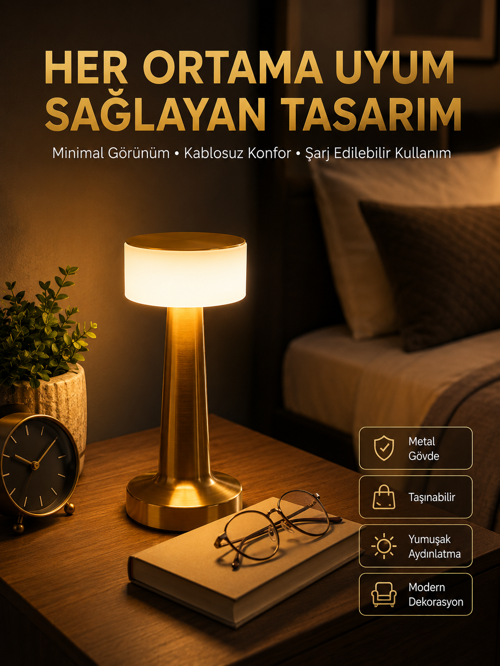 Renkli Masa Gece Lambası Altın Rengi Dokunmatik Led Lamba