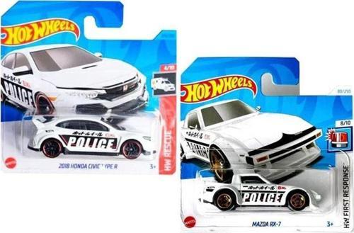 Police 2 Araç Set - 2018 Honda Civic Type R & Mazda RX-7 (1/64)