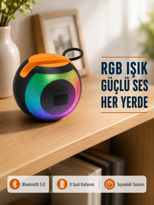 Rgb Işıklı Hoparlör – 360° Stereo Ses 8 Saat Çalma Süresi