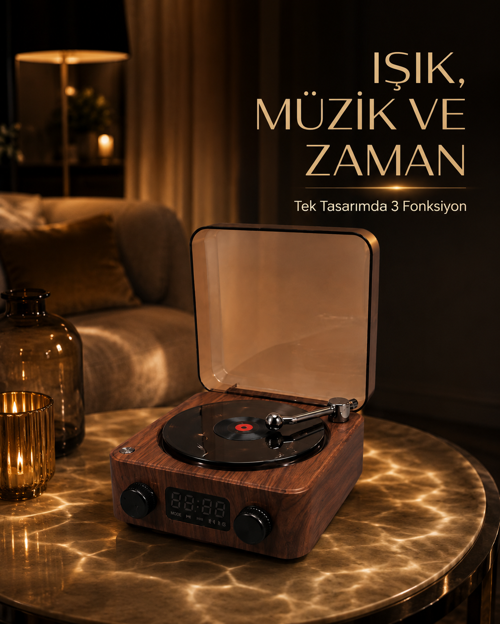 Hoparlörlü Gece Lambası Dijital Saat Ambiyans Işığı Çok Amaçlı