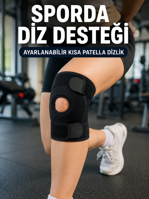 Sporcu Dizliği Patella Tasarımlı Ayarlanabilir Cırtlı Kısa Diz Desteği