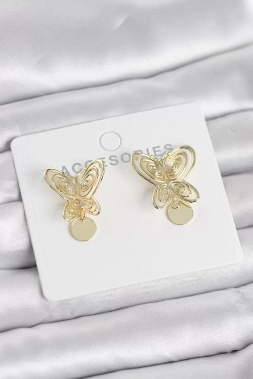 Füsun Küpesi Model Gold Renk Kelebek Model Pirinç Kadın Küpe - TJ-BKP11721