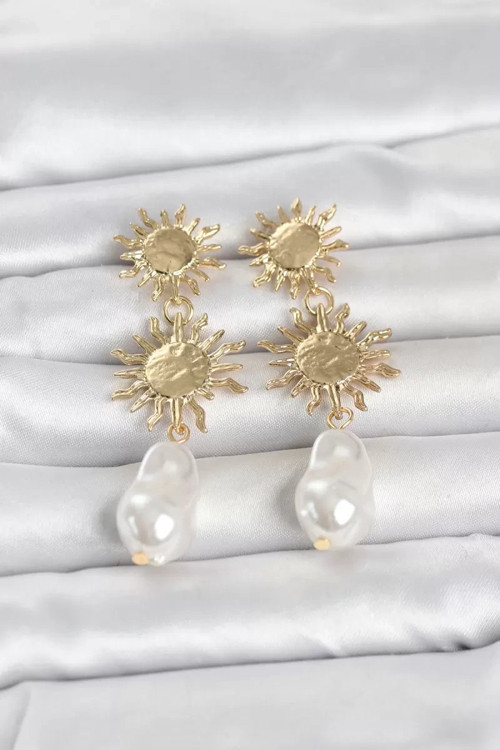 Gold Renk Pirinç Güneş Model Detaylı Kadın Küpe TJ-BKP11797
