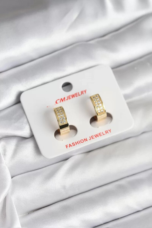 14K Gold Renk Kaplama Zirkon Taşlı Halka CM Kadın Küpe - TJ-BKP11428