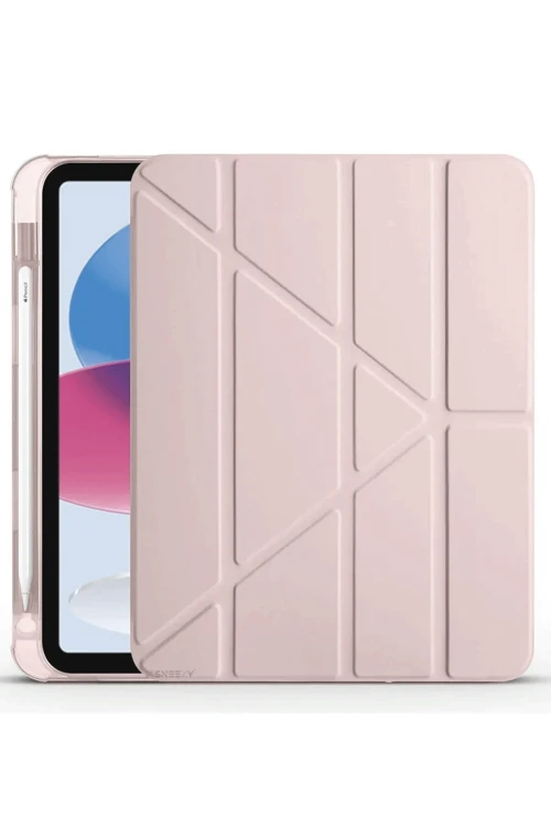 Apple iPad 2022 10.9 (10.nesil) Kılıf Kalemlikli Mars Tablet Kılıfı - Rose Gold