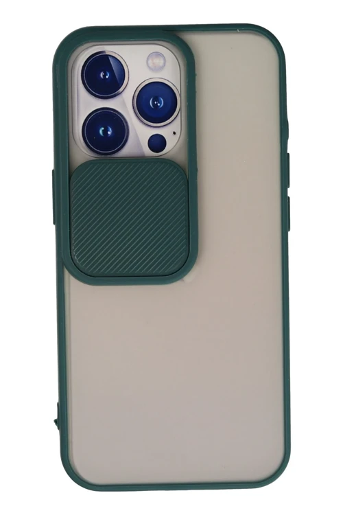 Apple iPhone 13 Pro Kılıf Palm Buzlu Kamera Sürgülü Silikon - Yeşil