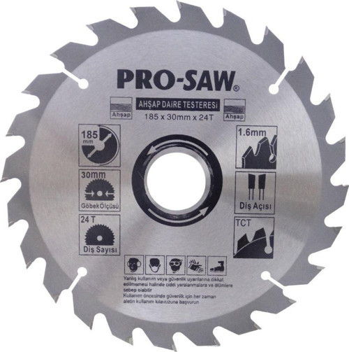 ProSaw PS51216 Ahşap Daire Testere Bıçağı 185x30mm 24 Diş Sunta