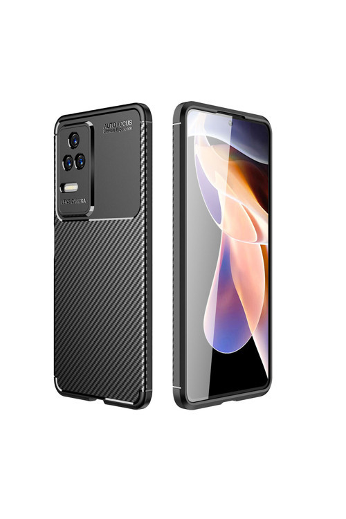 Xiaomi Poco F4 Kılıf Karbon Görünümlü Silikon Kamera Korumalı Üstün Koruma Butam
