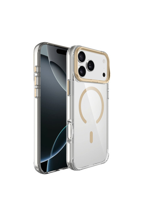 İphone 17 Pro Max Kılıf M-Safe Şarj Özellikli Airbagli Kamera Standlı Btbm Azor Kapak - Gold