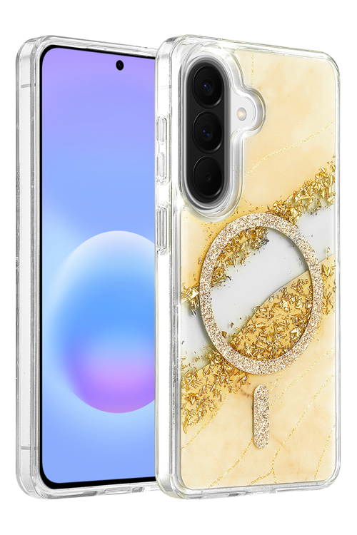 Samsung Galaxy A57 5G Lotus Simli Magsafe Kapak - Gümüş