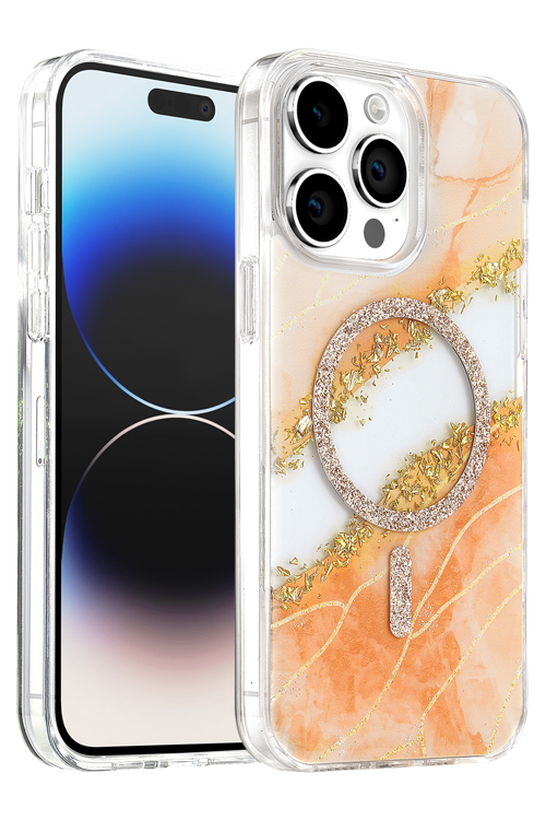 Apple iPhone 14 Pro Max Lotus Simli Magsafe Kapak - Turuncu