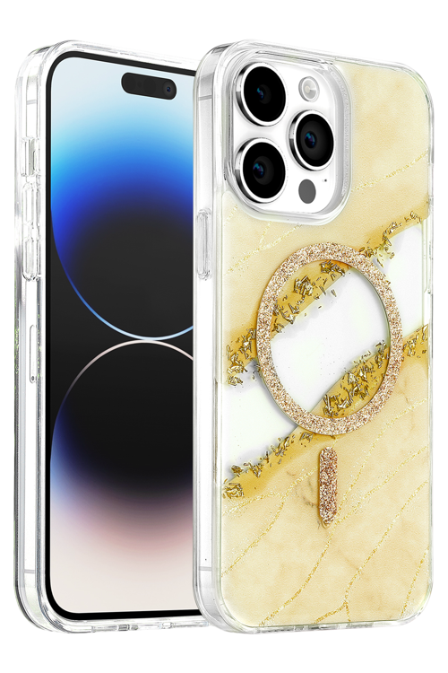 Apple iPhone 15 Pro Max Lotus Simli Magsafe Kapak - Gümüş
