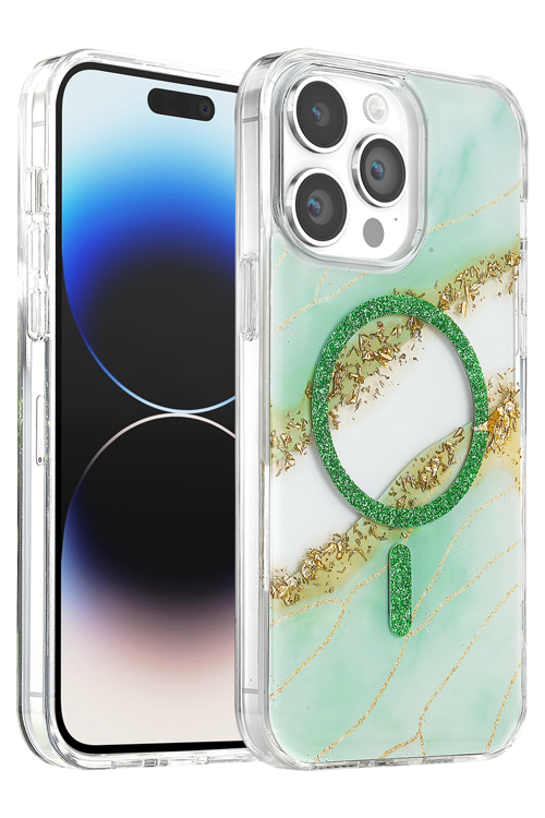 Apple iPhone 15 Pro Max Lotus Simli Magsafe Kapak - Yeşil