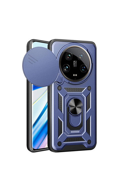 Mi 14 Ultra Kılıf Magnetik Standlı Kamera Korumalı Sürgülü Vega Kapak - Mavi