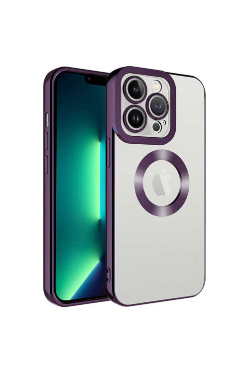İphone 13 Pro Uyumlu Kamera Korumalı Logo Gösteren Omega Kılıf-Derin Mor