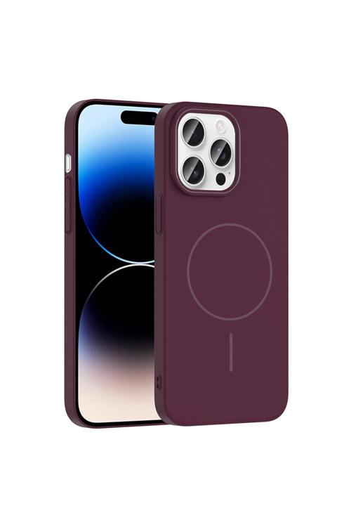 İphone 14 Pro Max Kılıf Magsafe Şarj Özellikli Ruby Silikon Kapak - Mürdüm