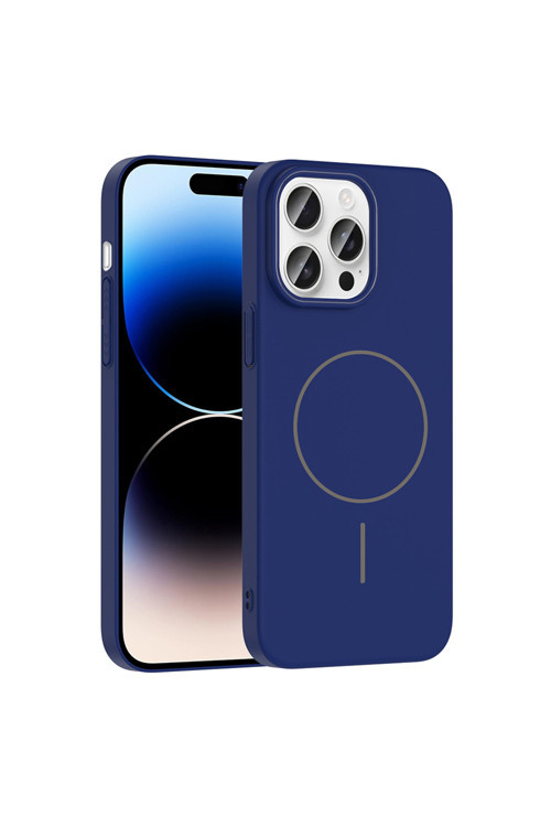 İphone 14 Pro Max Kılıf Magsafe Şarj Özellikli Ruby Silikon Kapak - Lacivert