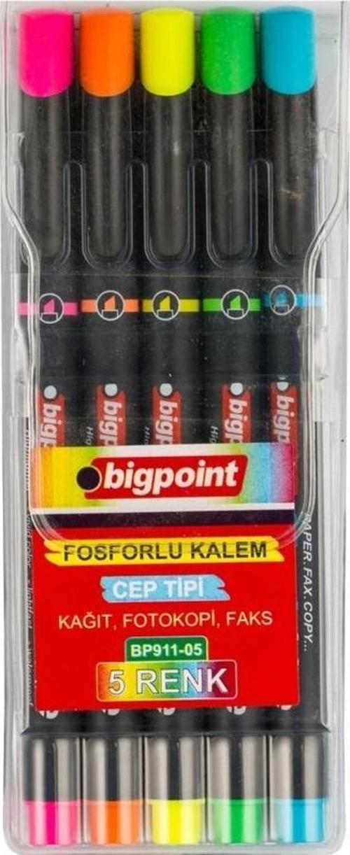 BP911 Fosforlu Kalem Cep Tipi (5 li Set)