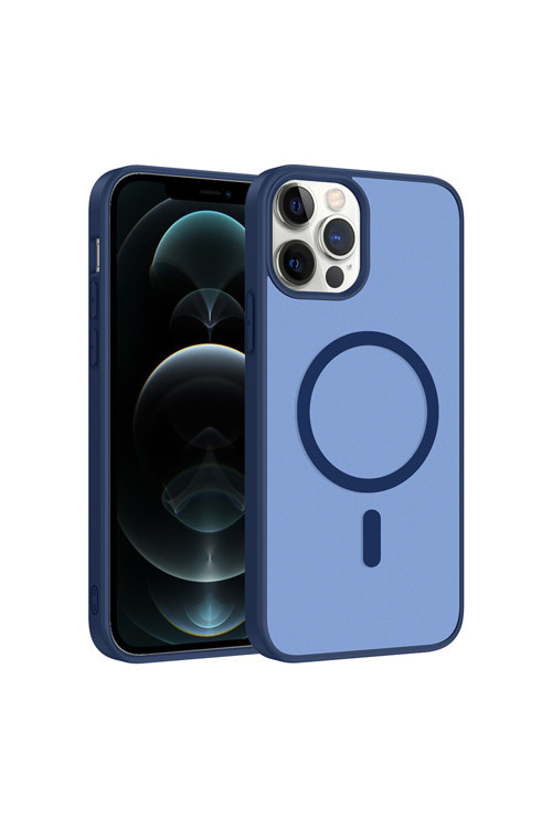 İphone 12 Pro Kılıf M-Safe Şarj Özellikli Btbm Babet Kapak - Mavi
