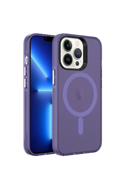 İphone 13 Pro Uyumlu Magsafe Şarj Özellikli Buzlu Transparan C-Pro Sert Kılıf-Derin Mor