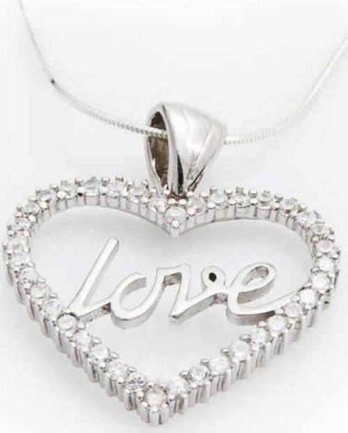 Gümüş Taşlı Love Bayan Kolye