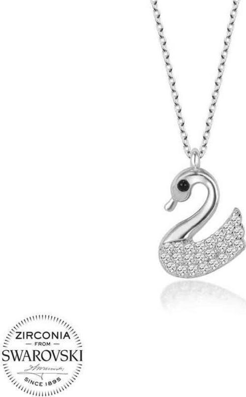Swarovski Taşlı Gümüş Kuğu Bayan Kolye