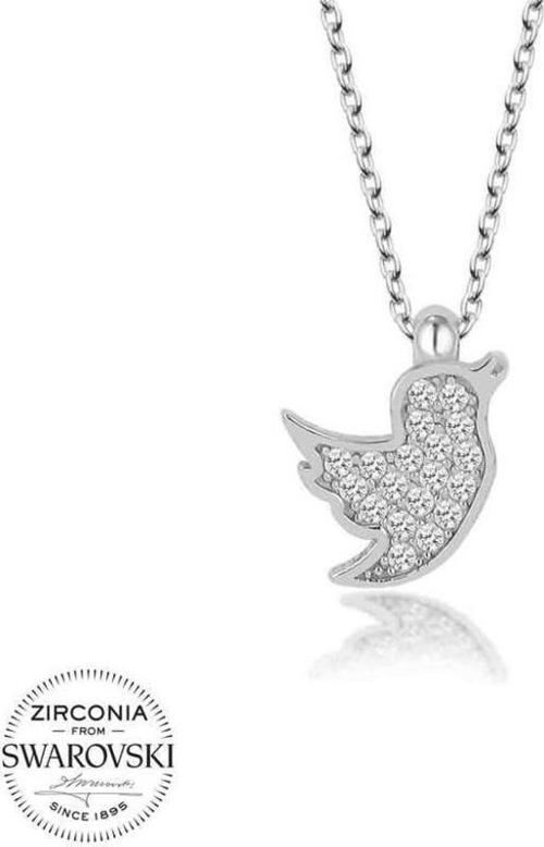 Swarovski Taşlı Gümüş Kuş Bayan Kolye