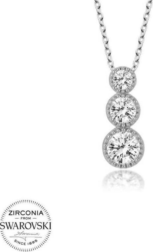 Swarovski Taşlı Gümüş Üçtaş Tektaş Bayan Kolye