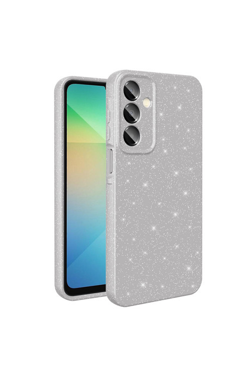 Galaxy A16 Kılıf Kamera Korumalı Simli Lüks Koton Kapak - Gümüş