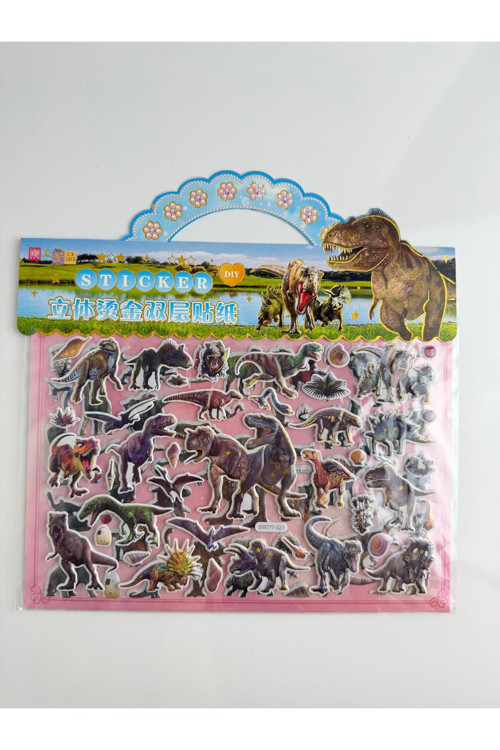 2 Sayfa Hayvanlı Dinazor Kabartmalı Yüksek Kalite Sticker ,Etiket Çantası