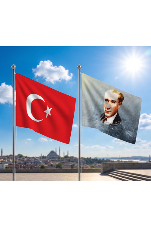 TRY Bayrağı ve Alpaka Kumaş Türk Bayrağı 2'li Set 100x150cm