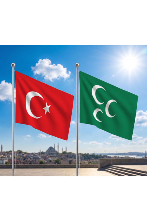 TRY Bayrağı ve Alpaka Kumaş Türk Bayrağı 2'li Set 100x150cm