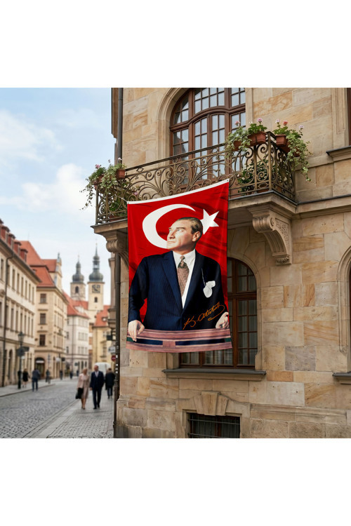 İstikbal GöklerdedirAtatürk ve Türk Bayrağı Poster Bayrak Premium Raşel Kumaş ATA36