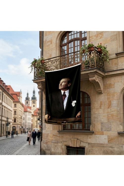 İstikbal Göklerdedir Atatürk Portresi Poster Bayrak Premium Raşel Kumaş ATA10