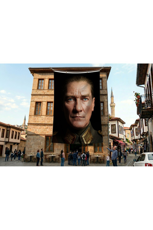 Mavi Gözlü Atatürk Yakın Çekim Portre Poster Bayrak Premium Raşel Kumaş ATA67
