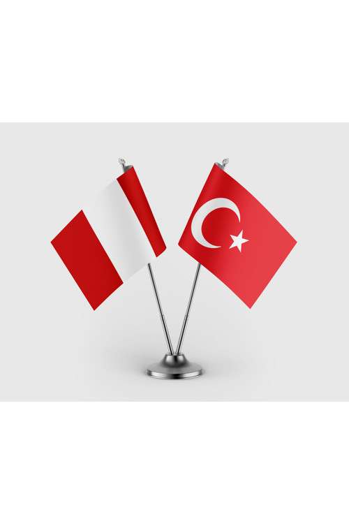 Avusturya Bayrağı ve Türk Bayrağı İkili Saten Masa Bayrağı Takımı