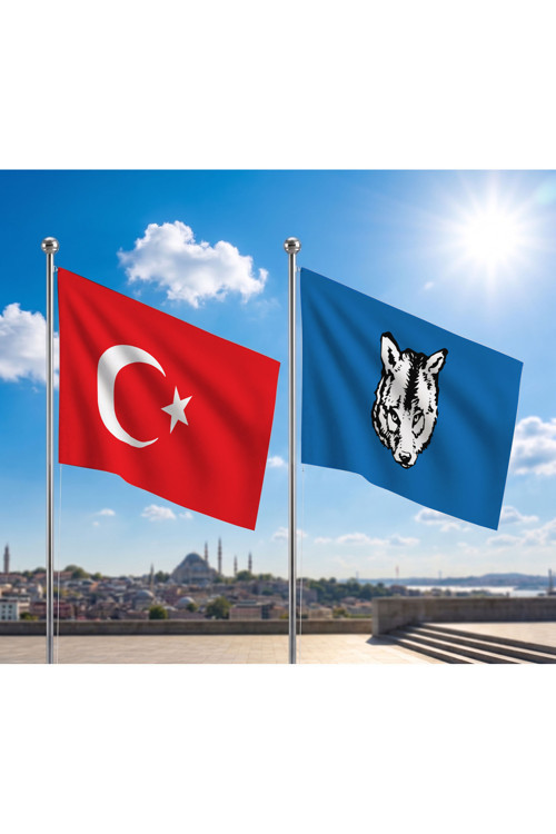 TRY Bayrağı ve Alpaka Kumaş Türk Bayrağı 2'li Set 100x150cm